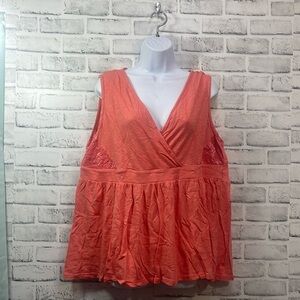 Torrid Coral Faux Wrap Lace Detail Tank Top 3X